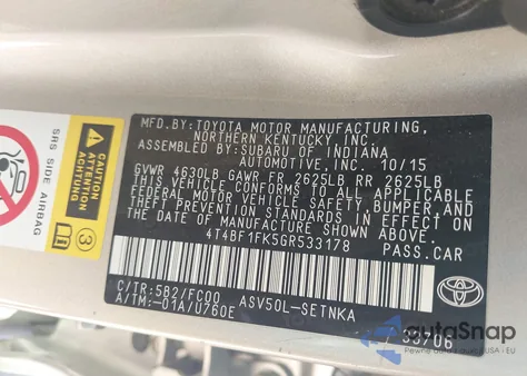 2016 Toyota Camry Le from USA, damaged, VIN 4T4BF1FK5GR533178
